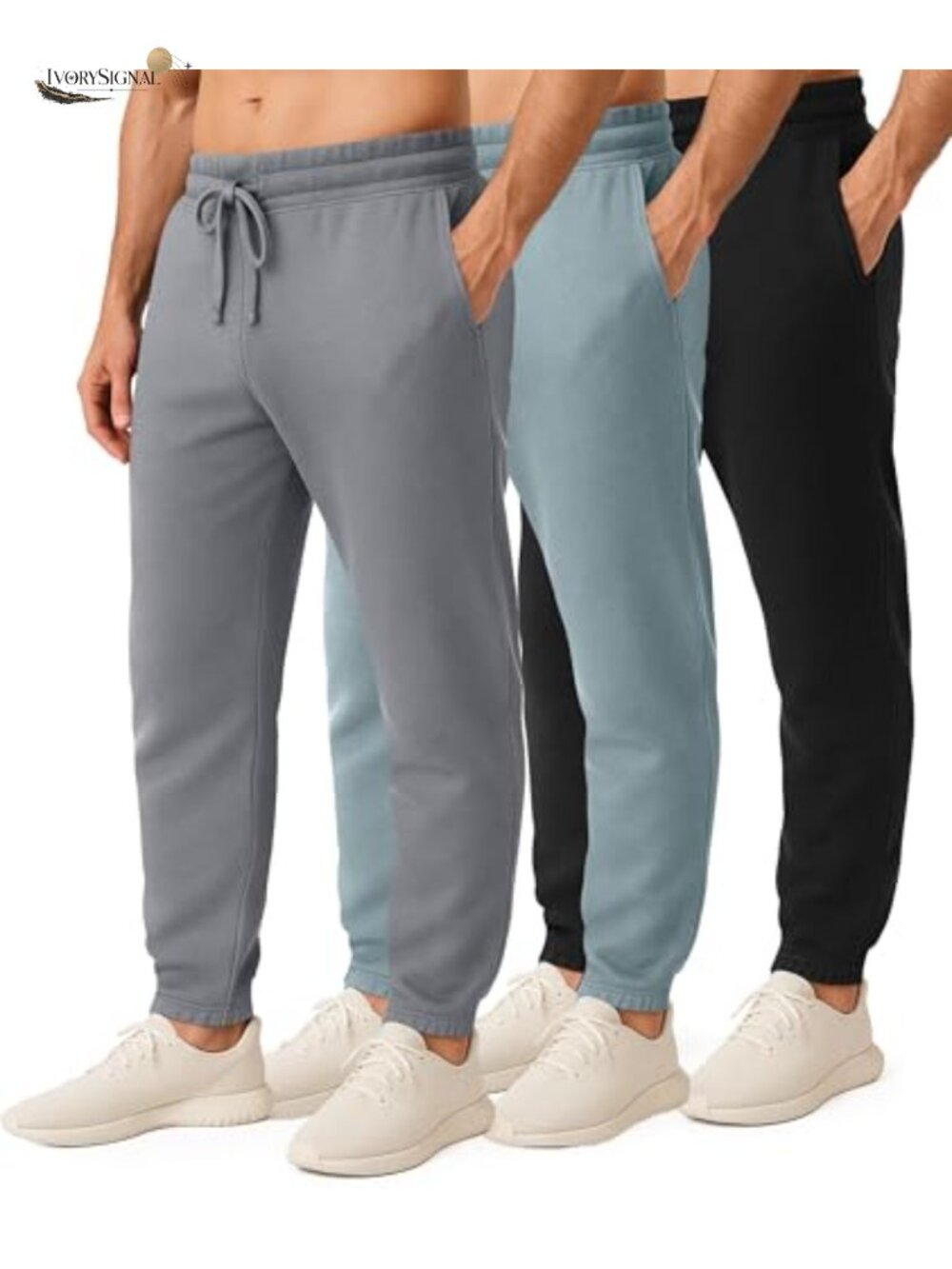 Men's Cotton Fleece Jogger Sweatpants 3 Pack Athletic Pants with Pockets